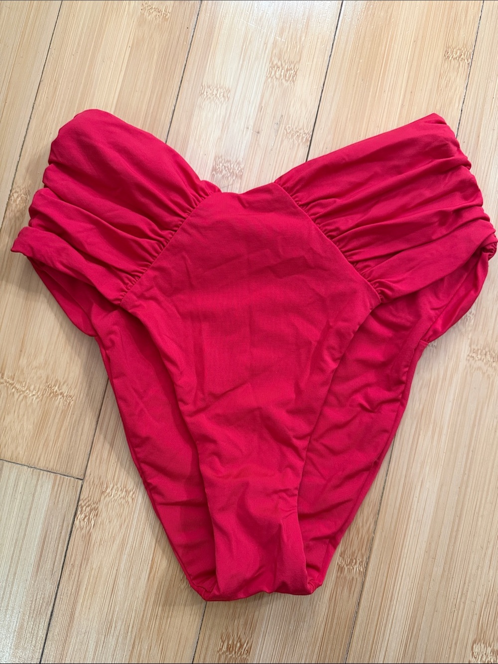 Red Ruched High-Cut Bikini Bottom